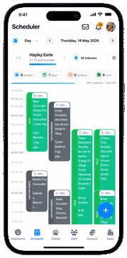 PetConnect grooming scheduler on mobile
